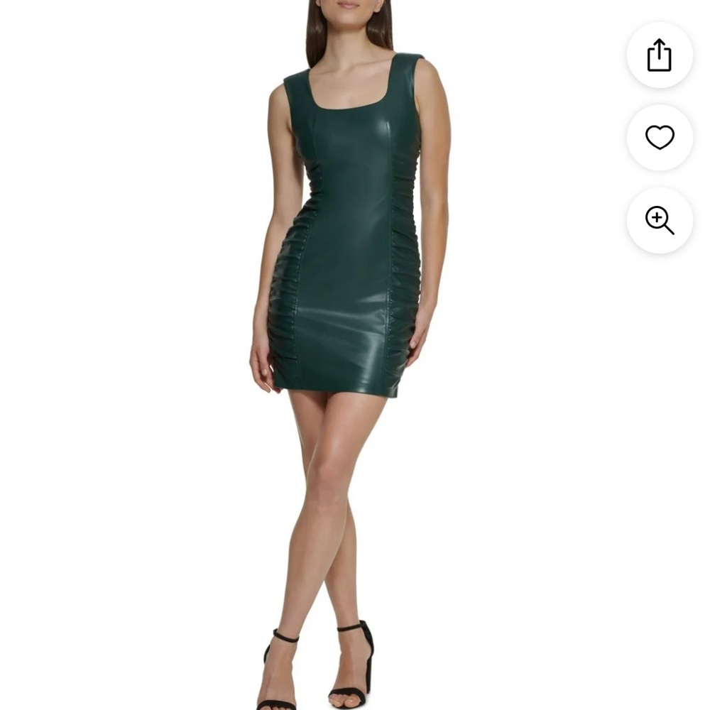 NWT Guess Womens Side-Ruched Faux-Leather Sheath Dress In Green Size 8